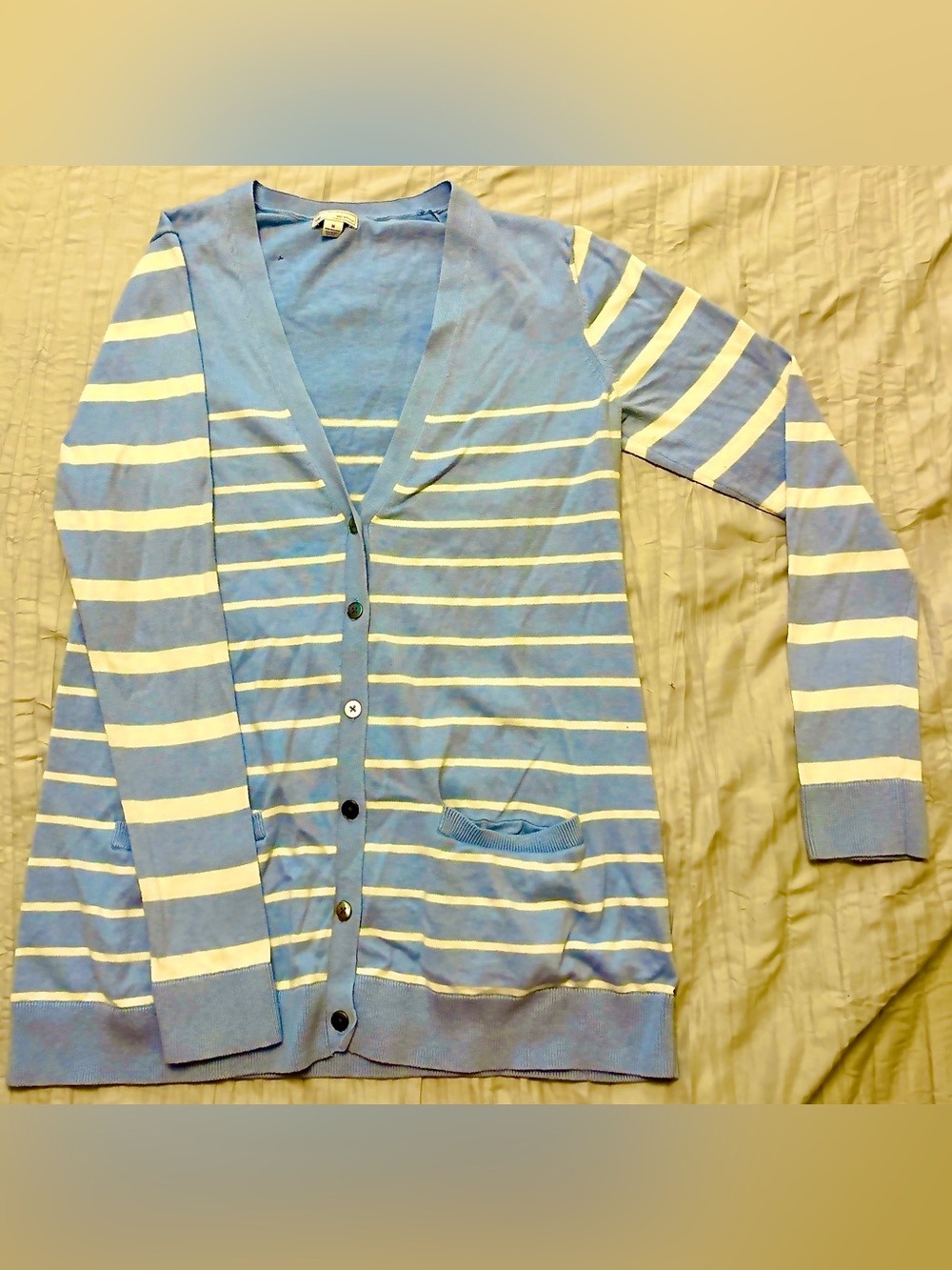 GAP Light Blue and White Striped Women's Cardigan